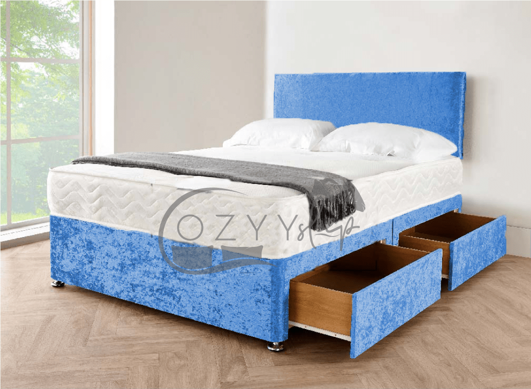 modern divan silver crushed velvet bed set - 3