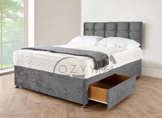 crushed silver velvet divan beds set - 1