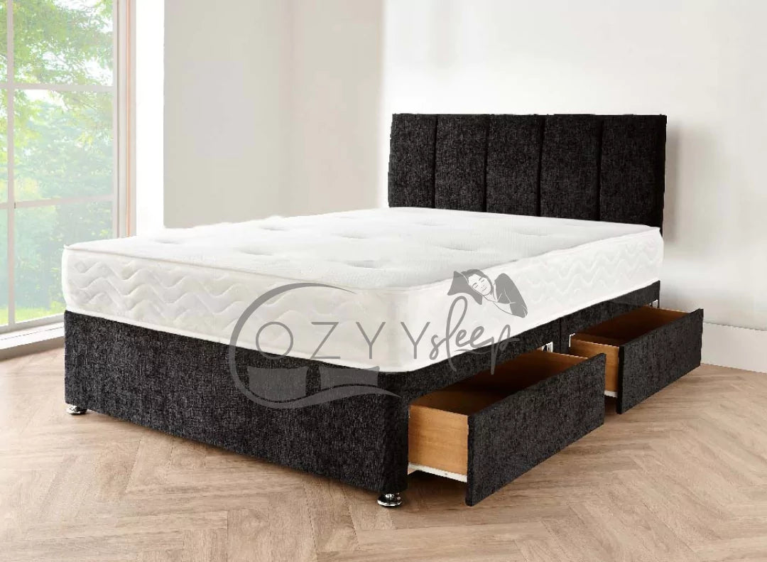 designer crushed velvet black divan bed - 8