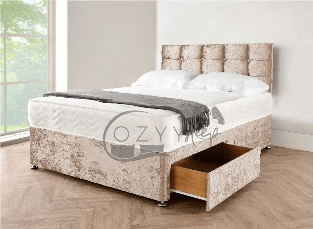crushed silver velvet divan beds set - 7