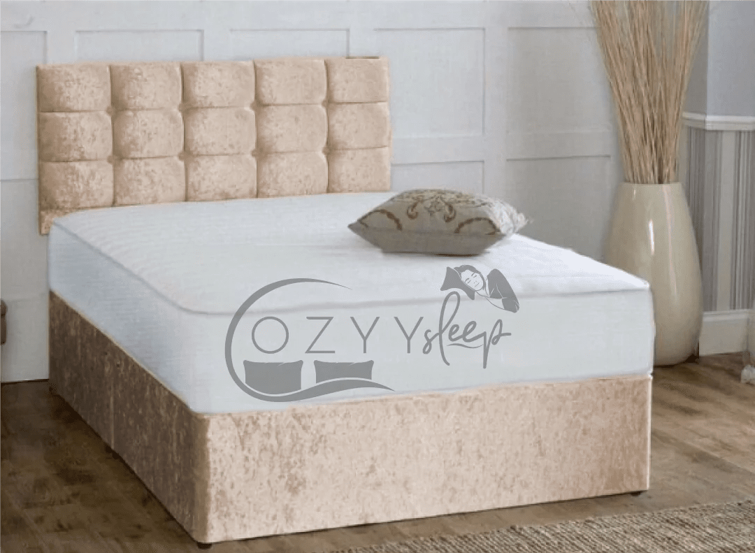 cozyysleep cream crushed velvet single divan bed - 1