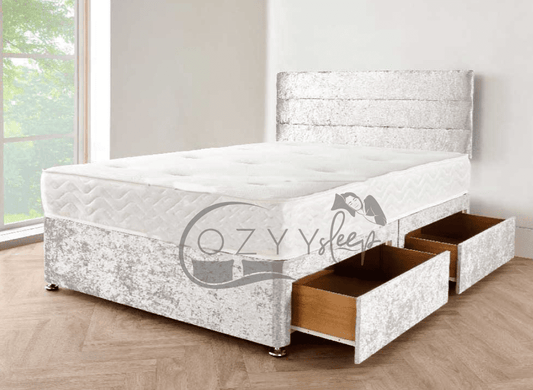 crushed velvet silver divan bed set sale - 0