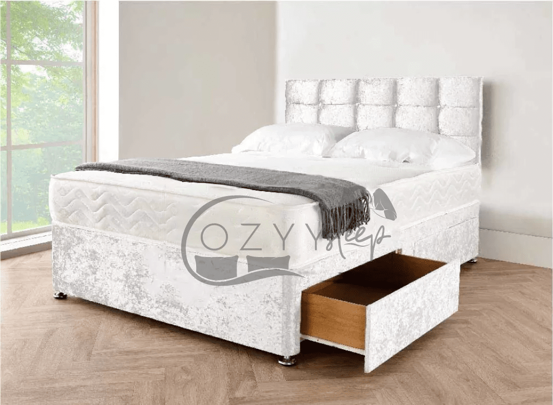 crushed silver velvet divan beds set - 9