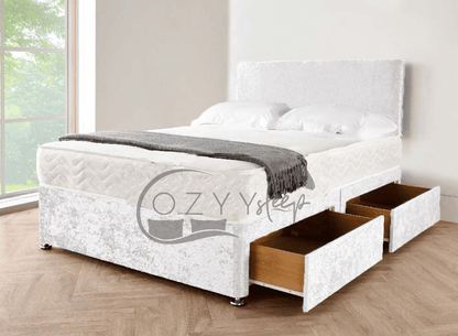 modern divan silver crushed velvet bed set - 1